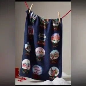 ANTHROPOLOGIE Christmas Around The World Snow Globe Dish Towel 2023